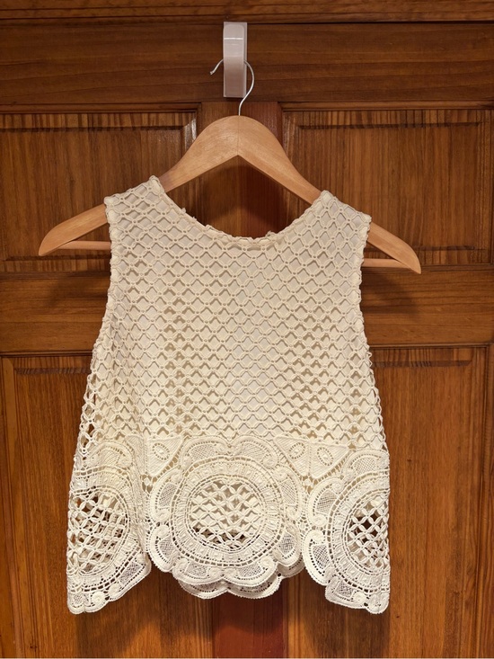 Sage Tops - Sage Ivory Crochet Lace Sleeveless Tank Top | Boho Festival Cottagecore | Medium